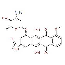 ChemSpider 2D Image | (1S,3S)-3-Acetyl-3,5,12-trihydroxy-10-methoxy-6,11-dioxo-1,2,3,4,6,11-hexahydro-1-tetracenyl 3-amino-2,3,6-trideoxy-beta-D-arabino-hexopyranoside | C27H29NO10