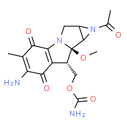 ChemSpider 2D Image | [(8S,8aR)-1-Acetyl-6-amino-8a-methoxy-5-methyl-4,7-dioxo-1,1a,2,4,7,8,8a,8b-octahydroazireno[2',3':3,4]pyrrolo[1,2-a]indol-8-yl]methyl carbamate | C17H20N4O6