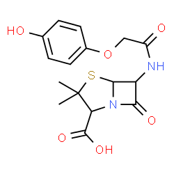 ChemSpider 2D Image | 6-{[(4-Hydroxyphenoxy)acetyl]amino}-3,3-dimethyl-7-oxo-4-thia-1-azabicyclo[3.2.0]heptane-2-carboxylic acid | C16H18N2O6S