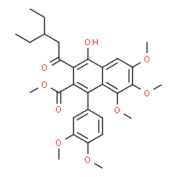ChemSpider 2D Image | Methyl 1-(3,4-dimethoxyphenyl)-3-(3-ethylpentanoyl)-4-hydroxy-6,7,8-trimethoxy-2-naphthoate | C30H36O9