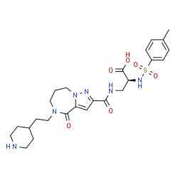 ChemSpider 2D Image | N-[(4-Methylphenyl)sulfonyl]-3-[({4-oxo-5-[2-(4-piperidinyl)ethyl]-5,6,7,8-tetrahydro-4H-pyrazolo[1,5-a][1,4]diazepin-2-yl}carbonyl)amino]-L-alanine | C25H34N6O6S