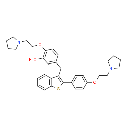 ChemSpider 2D Image | 2-[2-(1-Pyrrolidinyl)ethoxy]-5-[(2-{4-[2-(1-pyrrolidinyl)ethoxy]phenyl}-1-benzothiophen-3-yl)methyl]phenol | C33H38N2O3S