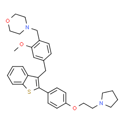 ChemSpider 2D Image | 4-{2-Methoxy-4-[(2-{4-[2-(1-pyrrolidinyl)ethoxy]phenyl}-1-benzothiophen-3-yl)methyl]benzyl}morpholine | C33H38N2O3S