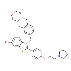 ChemSpider 2D Image | 3-[3-Methyl-4-(4-morpholinylmethyl)benzyl]-2-{4-[2-(1-pyrrolidinyl)ethoxy]phenyl}-1-benzothiophene-6-ol | C33H38N2O3S