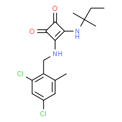 ChemSpider 2D Image | 3-[(2,4-Dichloro-6-methylbenzyl)amino]-4-[(2-methyl-2-butanyl)amino]-3-cyclobutene-1,2-dione | C17H20Cl2N2O2