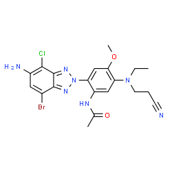 ChemSpider 2D Image | N-{2-(5-Amino-7-bromo-4-chloro-2H-benzotriazol-2-yl)-5-[(2-cyanoethyl)(ethyl)amino]-4-methoxyphenyl}acetamide | C20H21BrClN7O2