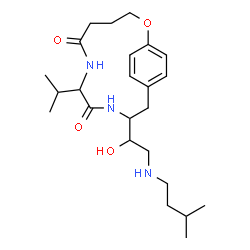 ChemSpider 2D Image | 11-{1-Hydroxy-2-[(3-methylbutyl)amino]ethyl}-8-isopropyl-2-oxa-7,10-diazabicyclo[11.2.2]heptadeca-1(15),13,16-triene-6,9-dione | C24H39N3O4