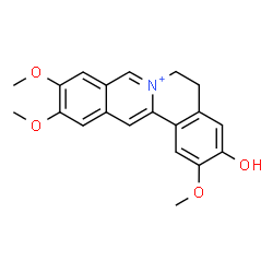 ChemSpider 2D Image | 3-Hydroxy-2,10,11-trimethoxy-5,6-dihydroisoquinolino[3,2-a]isoquinolinium | C20H20NO4