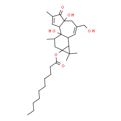 ChemSpider 2D Image | 4a,7b-Dihydroxy-3-(hydroxymethyl)-1,1,6,8-tetramethyl-5-oxo-1,1a,1b,4,4a,5,7a,7b,8,9-decahydro-9aH-cyclopropa[3,4]benzo[1,2-e]azulen-9a-yl decanoate | C30H46O6