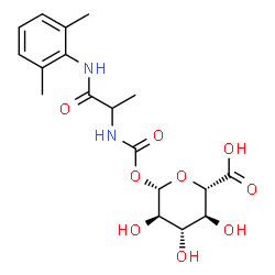 ChemSpider 2D Image | (2S,3S,4S,5R,6S)-6-[({1-[(2,6-Dimethylphenyl)amino]-1-oxo-2-propanyl}carbamoyl)oxy]-3,4,5-trihydroxytetrahydro-2H-pyran-2-carboxylic acid | C18H24N2O9