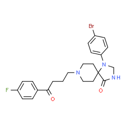 ChemSpider 2D Image | 1-(4-Bromophenyl)-8-[4-(4-fluorophenyl)-4-oxobutyl]-1,3,8-triazaspiro[4.5]decan-4-one | C23H25BrFN3O2