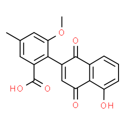 ChemSpider 2D Image | 2-(5-Hydroxy-1,4-dioxo-1,4-dihydro-2-naphthalenyl)-3-methoxy-5-methylbenzoic acid | C19H14O6
