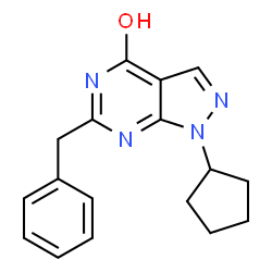 ChemSpider 2D Image | 6-Benzyl-1-cyclopentyl-1,5-dihydro-4H-pyrazolo[3,4-d]pyrimidin-4-one | C17H18N4O