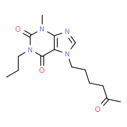 ChemSpider 2D Image | 3-Methyl-7-(5-oxohexyl)-1-propyl-3,7-dihydro-1H-purine-2,6-dione | C15H22N4O3