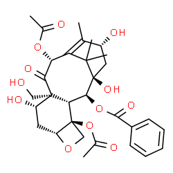 ChemSpider 2D Image | (1beta,2alpha,5beta,7beta,10beta,13beta)-4,10-Diacetoxy-1,7,13,19-tetrahydroxy-9-oxo-5,20-epoxytax-11-en-2-yl benzoate | C31H38O12