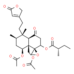 ChemSpider 2D Image | (1R,4aR,5S,6R,8S,8aR)-8-Acetoxy-8a-(acetoxymethyl)-5,6-dimethyl-4-oxo-5-[2-(5-oxo-2,5-dihydro-3-furanyl)ethyl]octahydro-2H-spiro[naphthalene-1,2'-oxiran]-2-yl (2S)-2-methylbutanoate | C29H40O10