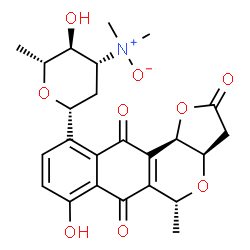 ChemSpider 2D Image | (1R)-1,5-Anhydro-2,3,6-trideoxy-3-(dimethylnitroryl)-1-[(3aR,5R,11bR)-7-hydroxy-5-methyl-2,6,11-trioxo-3,3a,5,6,11,11b-hexahydro-2H-benzo[g]furo[3,2-c]isochromen-10-yl]-D-arabino-hexitol | C24H27NO9