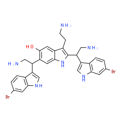 ChemSpider 2D Image | 2,6-Bis(2-amino-1-(6-bromo-1H-indol-3-yl)ethyl)-3-(2-aminoethyl)-1H-indol-5-ol | C30H30Br2N6O
