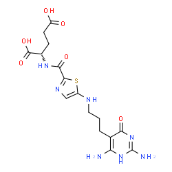 ChemSpider 2D Image | N-[(5-{[3-(2,4-diamino-6-hydroxypyrimidin-5-yl)propyl]amino}-1,3-thiazol-2-yl)carbonyl]-L-glutamic acid | C16H21N7O6S