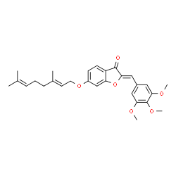 ChemSpider 2D Image | (2Z)-6-{[(2E)-3,7-Dimethyl-2,6-octadien-1-yl]oxy}-2-(3,4,5-trimethoxybenzylidene)-1-benzofuran-3(2H)-one | C28H32O6