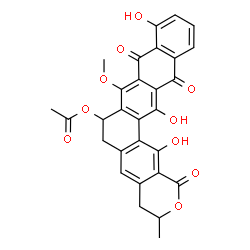 ChemSpider 2D Image | 10,15,16-Trihydroxy-8-methoxy-3-methyl-1,9,14-trioxo-3,4,6,7,9,14-hexahydro-1H-tetraceno[2,1-g]isochromen-7-yl acetate | C29H22O10