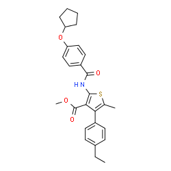 ChemSpider 2D Image | Methyl 2-{[4-(cyclopentyloxy)benzoyl]amino}-4-(4-ethylphenyl)-5-methyl-3-thiophenecarboxylate | C27H29NO4S