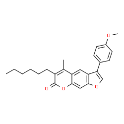 ChemSpider 2D Image | 6-Hexyl-3-(4-methoxyphenyl)-5-methyl-7H-furo[3,2-g]chromen-7-one | C25H26O4
