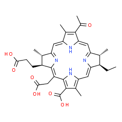 ChemSpider 2D Image | (7R,8R,17S,18S)-12-Acetyl-18-(2-carboxyethyl)-20-(carboxymethyl)-7-ethyl-3,8,13,17-tetramethyl-7,8,17,18-tetrahydro-2-porphyrincarboxylic acid | C34H38N4O7