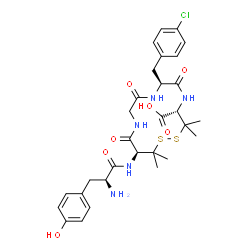 ChemSpider 2D Image | (4S,7S,13S)-7-(4-Chlorobenzyl)-3,3,14,14-tetramethyl-6,9,12-trioxo-13-(L-tyrosylamino)-1,2-dithia-5,8,11-triazacyclotetradecane-4-carboxylic acid | C30H38ClN5O7S2