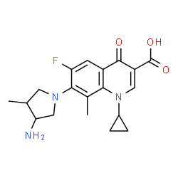 ChemSpider 2D Image | 7-(3-Amino-4-methyl-1-pyrrolidinyl)-1-cyclopropyl-6-fluoro-8-methyl-4-oxo-1,4-dihydro-3-quinolinecarboxylic acid | C19H22FN3O3