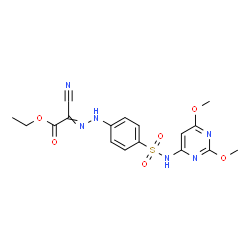 ChemSpider 2D Image | Ethyl cyano({4-[(2,6-dimethoxy-4-pyrimidinyl)sulfamoyl]phenyl}hydrazono)acetate | C17H18N6O6S