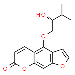ChemSpider 2D Image | 4-[(2R)-2-Hydroxy-3-methylbutoxy]-7H-furo[3,2-g]chromen-7-one | C16H16O5