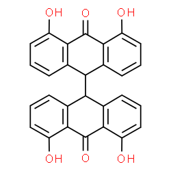 ChemSpider 2D Image | 4,4',5,5'-Tetrahydroxy-9,9'-bianthracene-10,10'(9H,9'H)-dione | C28H18O6