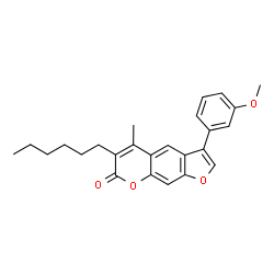 ChemSpider 2D Image | 6-Hexyl-3-(3-methoxyphenyl)-5-methyl-7H-furo[3,2-g]chromen-7-one | C25H26O4