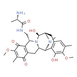 ChemSpider 2D Image | N-{[(1S,2S,10R,12S,13R)-12,19-Dihydroxy-7,18-dimethoxy-6,17,21-trimethyl-5,8-dioxo-11,21-diazapentacyclo[11.7.1.0~2,11~.0~4,9~.0~15,20~]henicosa-4(9),6,15,17,19-pentaen-10-yl]methyl}-L-alaninamide | C28H36N4O7