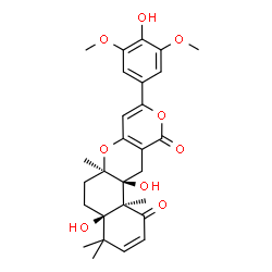 ChemSpider 2D Image | (4aR,6aR,12aS,12bS)-4a,12a-Dihydroxy-9-(4-hydroxy-3,5-dimethoxyphenyl)-4,4,6a,12b-tetramethyl-4a,6,6a,12,12a,12b-hexahydro-4H,11H-benzo[f]pyrano[4,3-b]chromene-1,11(5H)-dione | C28H32O9