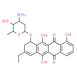ChemSpider 2D Image | 3-Ethyl-5,10,12-trihydroxy-6,11-dioxo-1,2,6,11-tetrahydro-1-tetracenyl 3-amino-2,3,6-trideoxyhexopyranoside | C26H27NO8