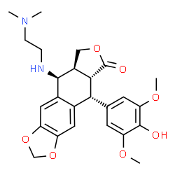 ChemSpider 2D Image | (5R,5aR,8aS,9S)-9-{[2-(Dimethylamino)ethyl]amino}-5-(4-hydroxy-3,5-dimethoxyphenyl)-5,8,8a,9-tetrahydrofuro[3',4':6,7]naphtho[2,3-d][1,3]dioxol-6(5aH)-one | C25H30N2O7