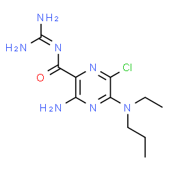 ChemSpider 2D Image | 3-Amino-6-chloro-N-(diaminomethylene)-5-[ethyl(propyl)amino]-2-pyrazinecarboxamide | C11H18ClN7O