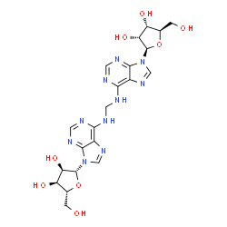 ChemSpider 2D Image | (2R,3R,4S,5R,2'R,3'R,4'S,5'R)-2,2'-[Methylenebis(imino-9H-purine-6,9-diyl)]bis[5-(hydroxymethyl)tetrahydro-3,4-furandiol] | C21H26N10O8