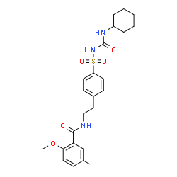 ChemSpider 2D Image | N-(2-{4-[(Cyclohexylcarbamoyl)sulfamoyl]phenyl}ethyl)-5-iodo-2-methoxybenzamide | C23H28IN3O5S