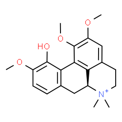 ChemSpider 2D Image | (6aS)-11-Hydroxy-1,2,10-trimethoxy-6,6-dimethyl-5,6,6a,7-tetrahydro-4H-dibenzo[de,g]quinolinium | C21H26NO4