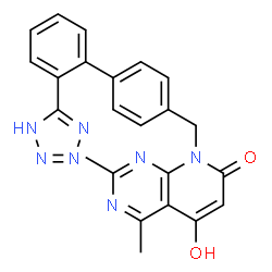 ChemSpider 2D Image | 2,4-dimethyl-5-hydroxy-8-(2'-(1H-tetrazol-5-yl)biphenyl-4-ylmethyl)-8H-pyrido(2,3-d)pyrimidin-7-one | C23H19N7O2