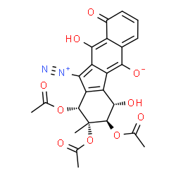 ChemSpider 2D Image | (1R,2R,3R,4S)-1,2,3-Triacetoxy-11-diazonio-4,10-dihydroxy-2-methyl-9-oxo-2,3,4,9-tetrahydro-1H-benzo[b]fluoren-5-olate | C24H20N2O10