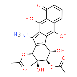 ChemSpider 2D Image | (1R,2R,3R,4S)-1,3-Diacetoxy-11-diazonio-2,4,10-trihydroxy-2-methyl-9-oxo-2,3,4,9-tetrahydro-1H-benzo[b]fluoren-5-olate | C22H18N2O9