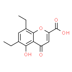 ChemSpider 2D Image | 6,8-Diethyl-5-hydroxy-4-oxo-4H-chromene-2-carboxylic acid | C14H14O5