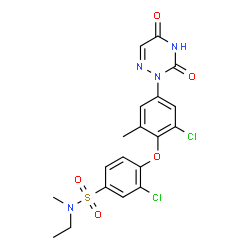ChemSpider 2D Image | 3-Chloro-4-[2-chloro-4-(3,5-dioxo-4,5-dihydro-1,2,4-triazin-2(3H)-yl)-6-methylphenoxy]-N-ethyl-N-methylbenzenesulfonamide | C19H18Cl2N4O5S