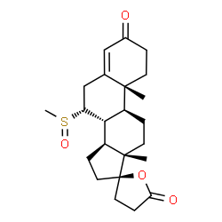 ChemSpider 2D Image | (7R,8R,9S,10R,13S,14S,17R)-10,13-Dimethyl-7-(methylsulfinyl)-1,6,7,8,9,10,11,12,13,14,15,16-dodecahydro-3'H-spiro[cyclopenta[a]phenanthrene-17,2'-furan]-3,5'(2H,4'H)-dione | C23H32O4S