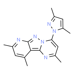 ChemSpider 2D Image | 4-(3,5-Dimethyl-1H-pyrazol-1-yl)-2,8,10-trimethylpyrido[2',3':3,4]pyrazolo[1,5-a]pyrimidine | C17H18N6