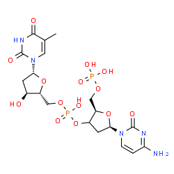 ChemSpider 2D Image | [(2R,5R)-5-(4-amino-2-oxo-pyrimidin-1-yl)-2-(phosphonooxymethyl)tetrahydrofuran-3-yl] [(2R,3S,5R)-3-hydroxy-5-(5-methyl-2,4-dioxo-pyrimidin-1-yl)tetrahydrofuran-2-yl]methyl hydrogen phosphate | C19H27N5O14P2